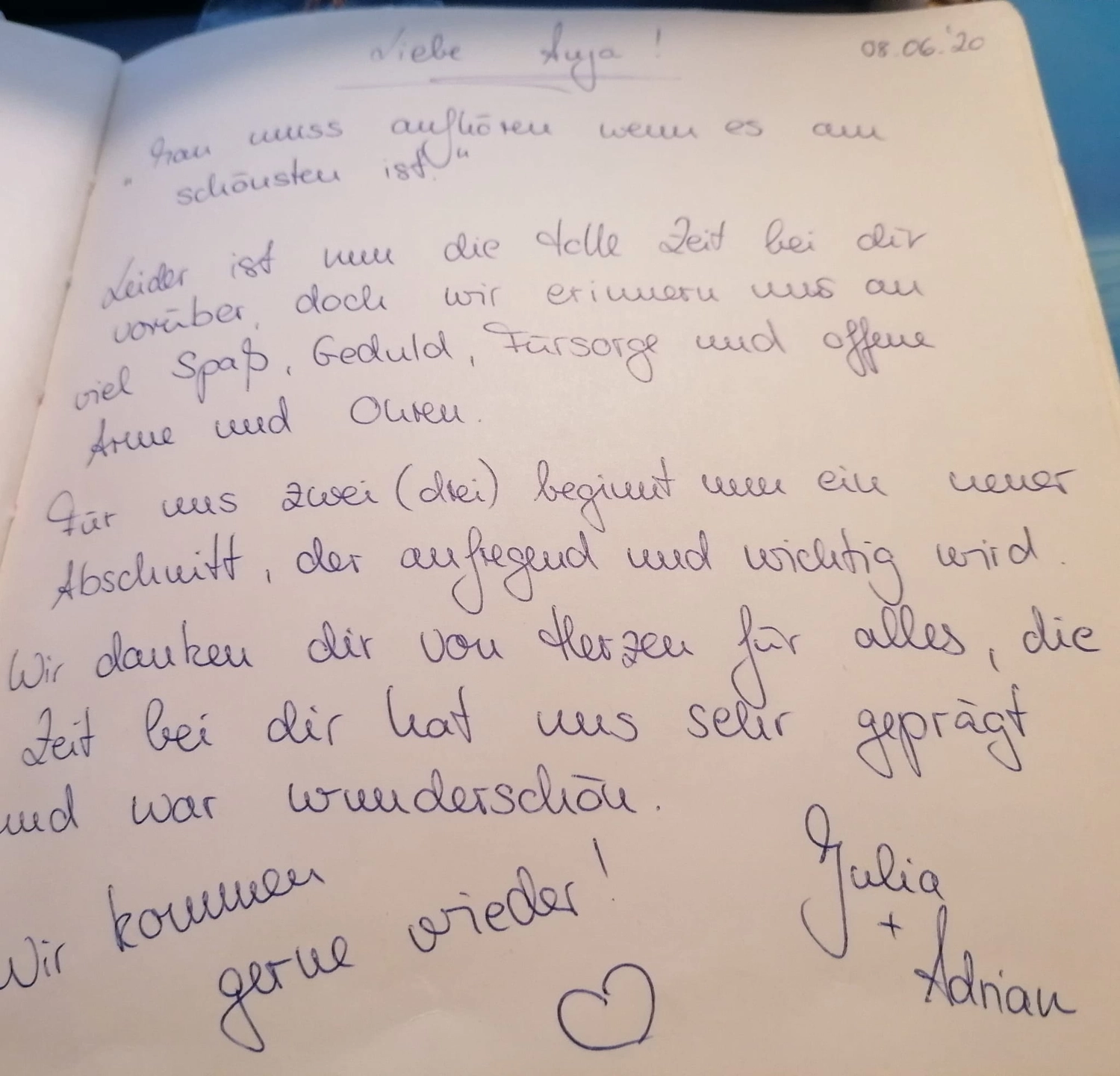 Tagesmutter, Tagesmutter Landauer Wichtelkiste, Kinderbetreuung, Betreuung, Kita, Babysitter, Kindertagespflege, Kleinkindbetreung, Landau - Moock Anja - Gästebuchbrief